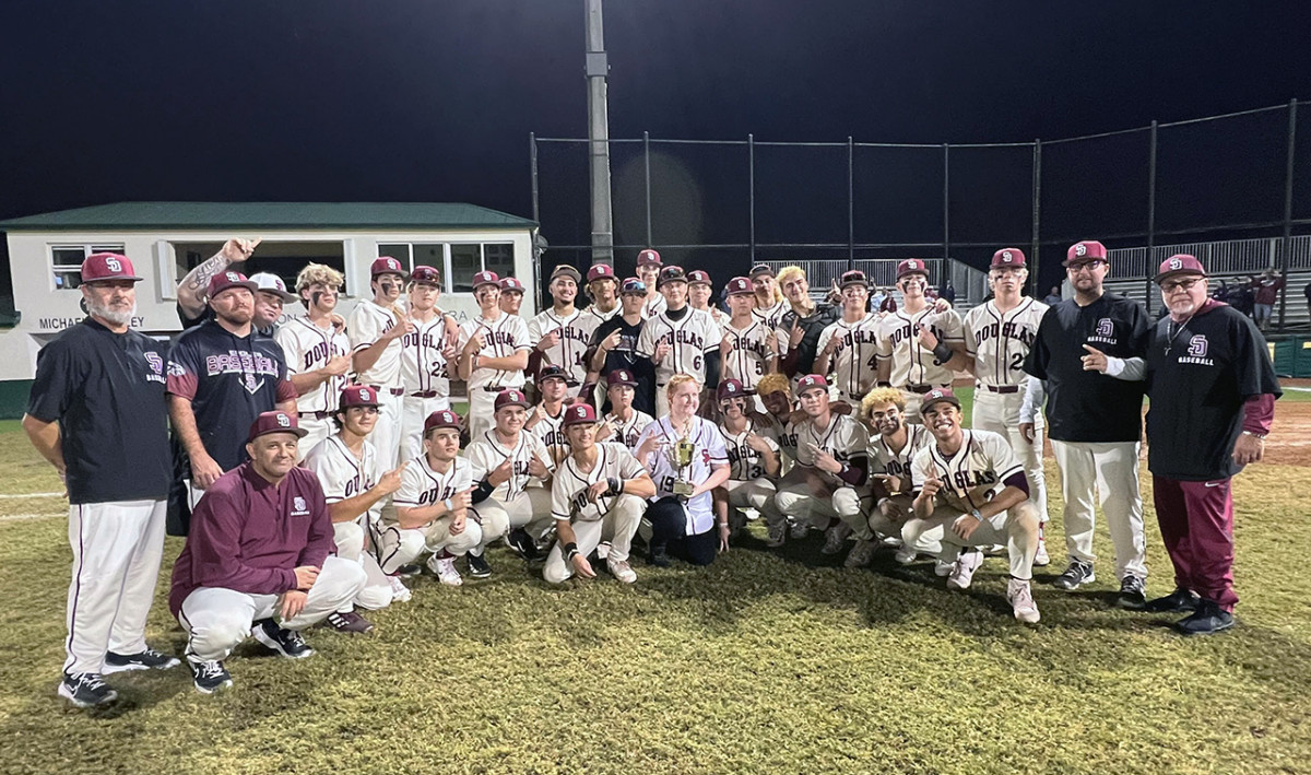 The Stoneman Douglas baseball team celebrates its championship at the 2024 BCAA Tournament.